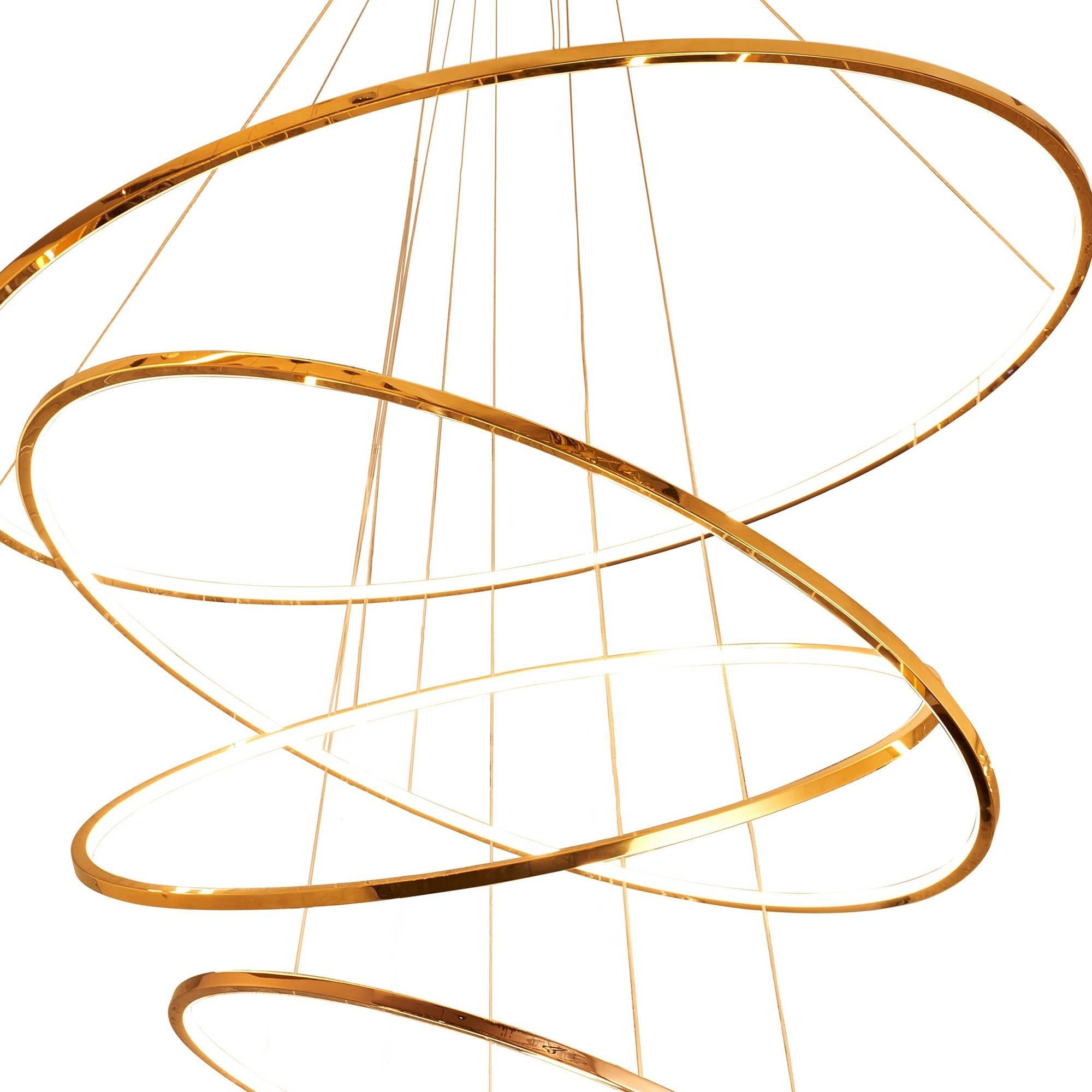 LED Swirl Six Ring Chandelier Pendant Light Contemporary (Moderne) im Angebot