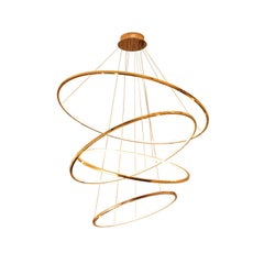 LED Swirl Four Ring Chandelier Pendant Light in Gold Contemporary