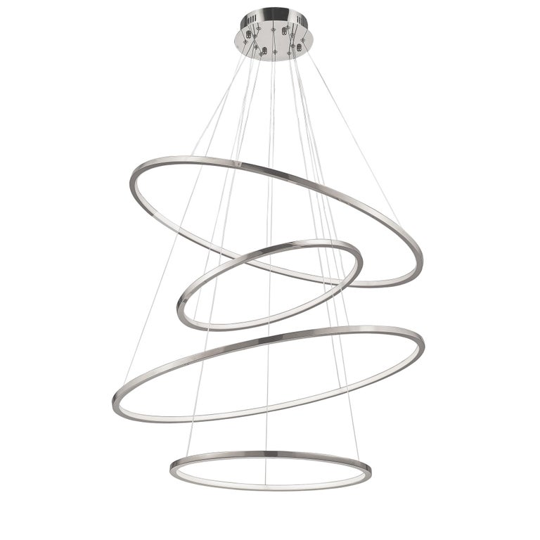 Modern LED Swirl Four Ring Chandelier Pendant Light in Gold Contemporary For Sale