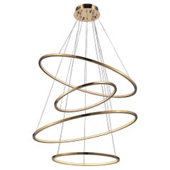 LED Swirl Four Ring Chandelier Pendant Light in Gold Contemporary