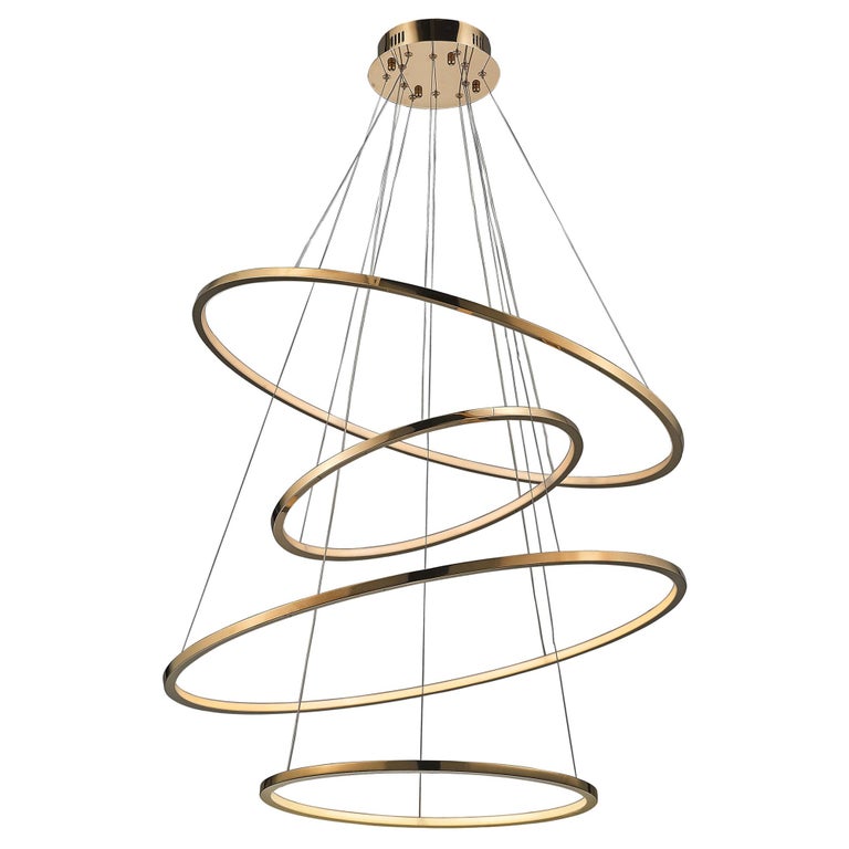LED Swirl Four Ring Chandelier Pendant Light in Gold Contemporary For Sale