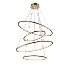 LED Swirl Four Ring Chandelier Pendant Light in Gold Contemporary