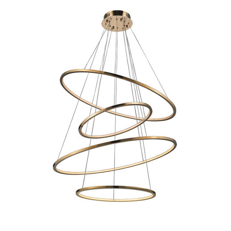 Gold Pendant Light Chandelier led swirl four ring chandelier pendant light in gold contemporary for sale