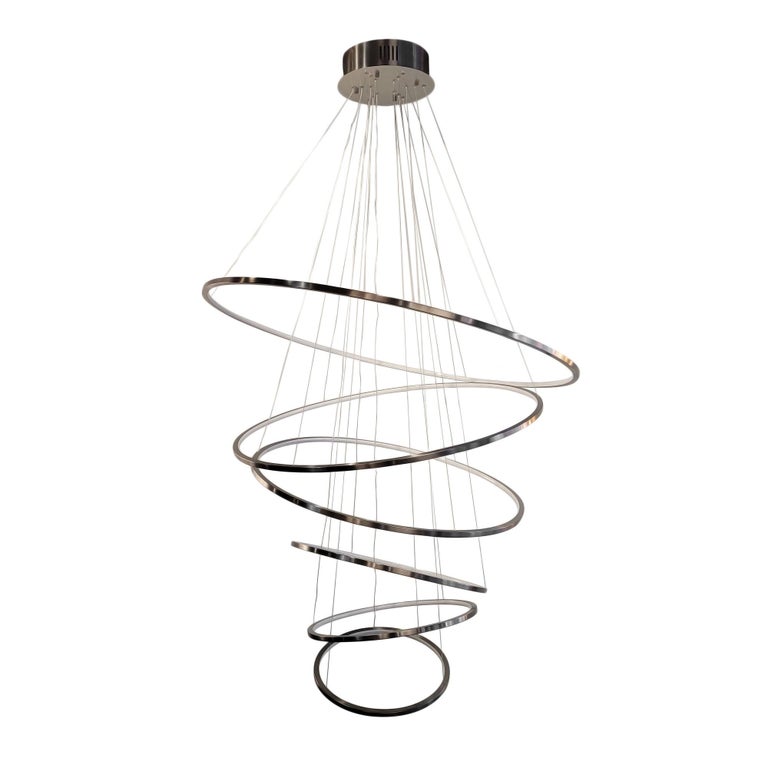 LED Swirl Six Ring Chandelier Pendant Light Contemporary In New Condition For Sale In Westport, CT