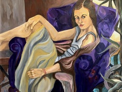 Portrait of a Woman Reclining in a Purple Chair