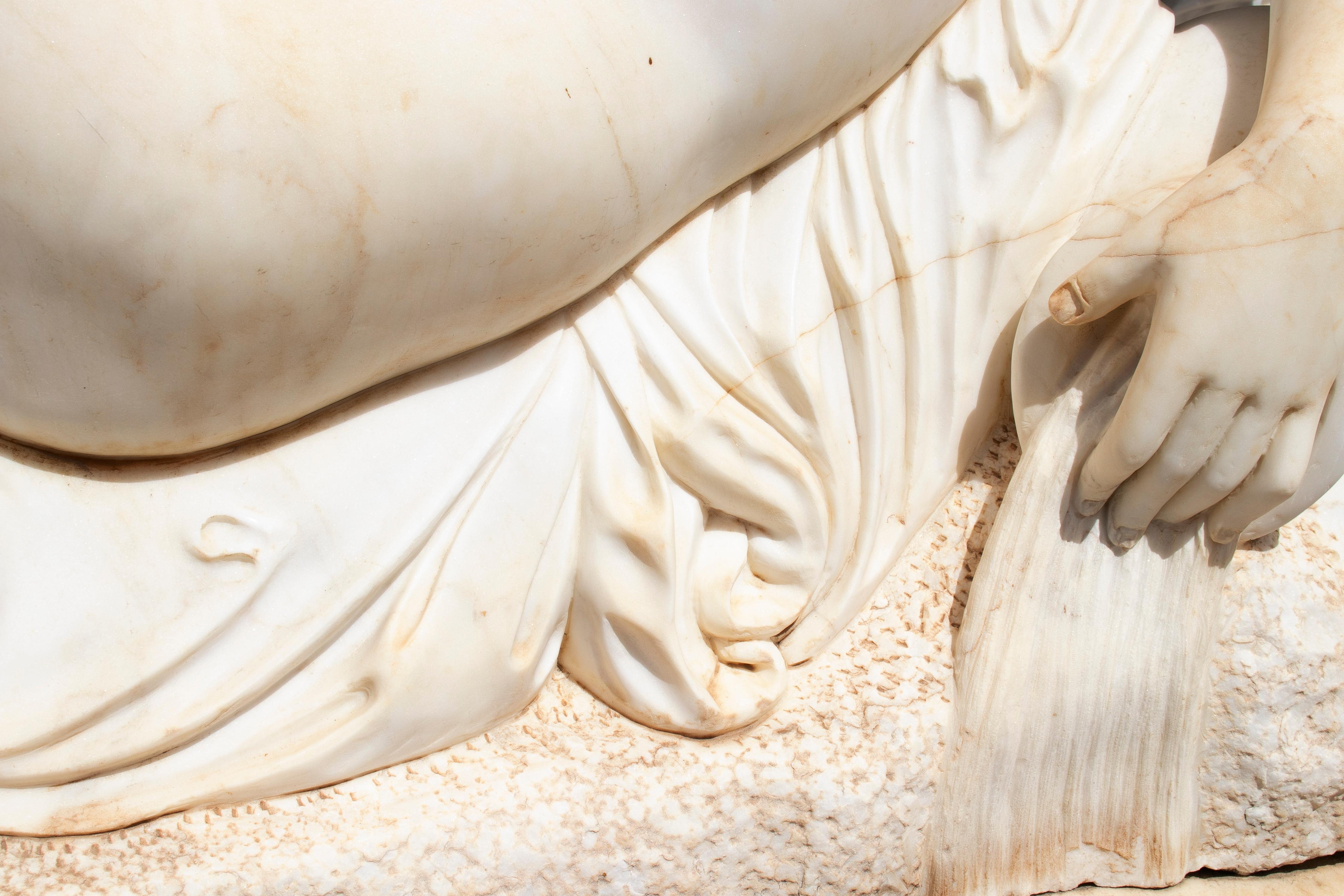 Leda and the Swam Hand Carved Life-Size White Marble Sculptures with Base 7