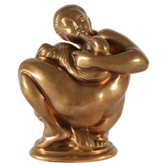 Vintage Leda and the Swan Bronze Figurine by Danish Kai Nielsen made at L. Rasmussen