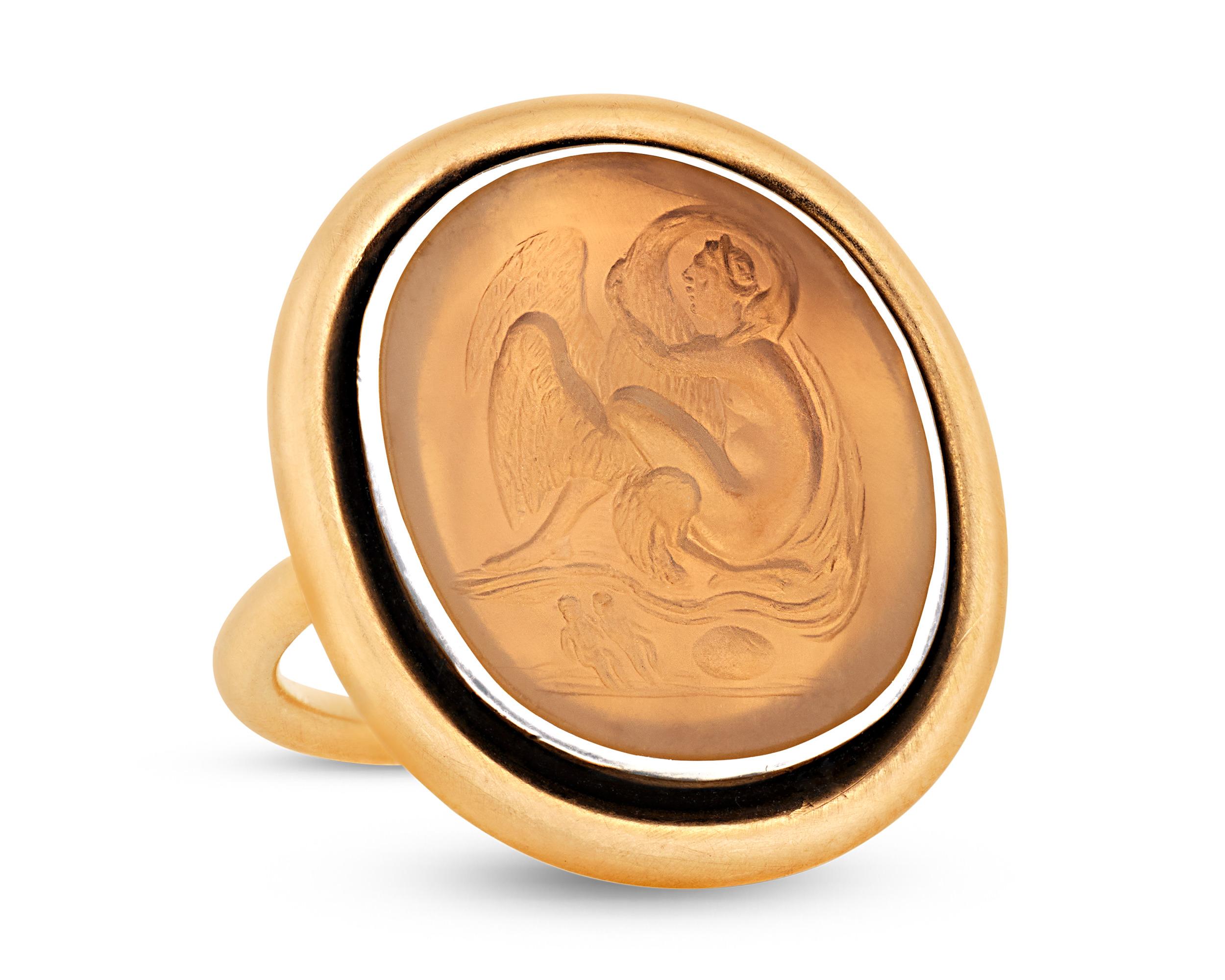 Women's or Men's Leda and the Swan Intaglio Ring, 18th Century For Sale