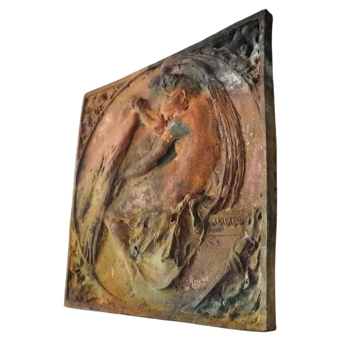 Leda Art Nouveau Bronze Relief Signed by the Artist 1900s