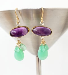 Leda Jewel Co Amethyst Earrings with Chrysoprase and Emerald Drops