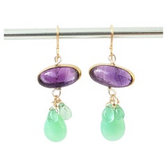 Leda Jewel Co Amethyst Earrings with Chrysoprase and Emerald Drops