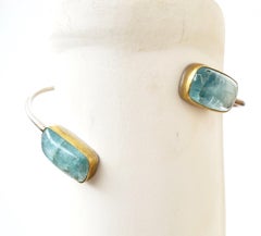 Leda Jewel Co Aquamarine Bangle Bracelet - Adjustable Double Gemstone Cuff