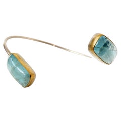 Leda Jewel Co Aquamarine Bangle Bracelet - Adjustable Double Gemstone Cuff