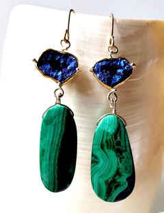 Leda Jewel Co Azurite "Blueberry" Geode Earrings With Malachite Azurite Drops