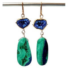 Leda Jewel Co Azurite "Blueberry" Geode Earrings With Malachite Azurite Drops 