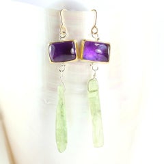 Leda Jewel Co Deep Purple African Amethyst Earrings With Green Kyanite Drops