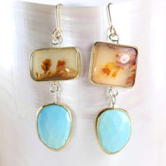 Leda Jewel Co Mismatched Dendritic Agate Earrings With Rose Cut Turquoise Drops