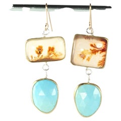 Boucles d'oreilles Leda Jewel Co en agate déndritique assortie avec gouttes de turquoise taillée en rose