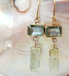 Leda Jewel Co Emerald Cut Aquamarine Earrings with Polished Beryl Crystal Drops
