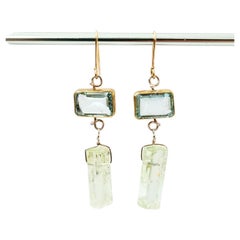 Leda Jewel Co Emerald Cut Aquamarine Earrings with Polished Beryl Crystal Drops