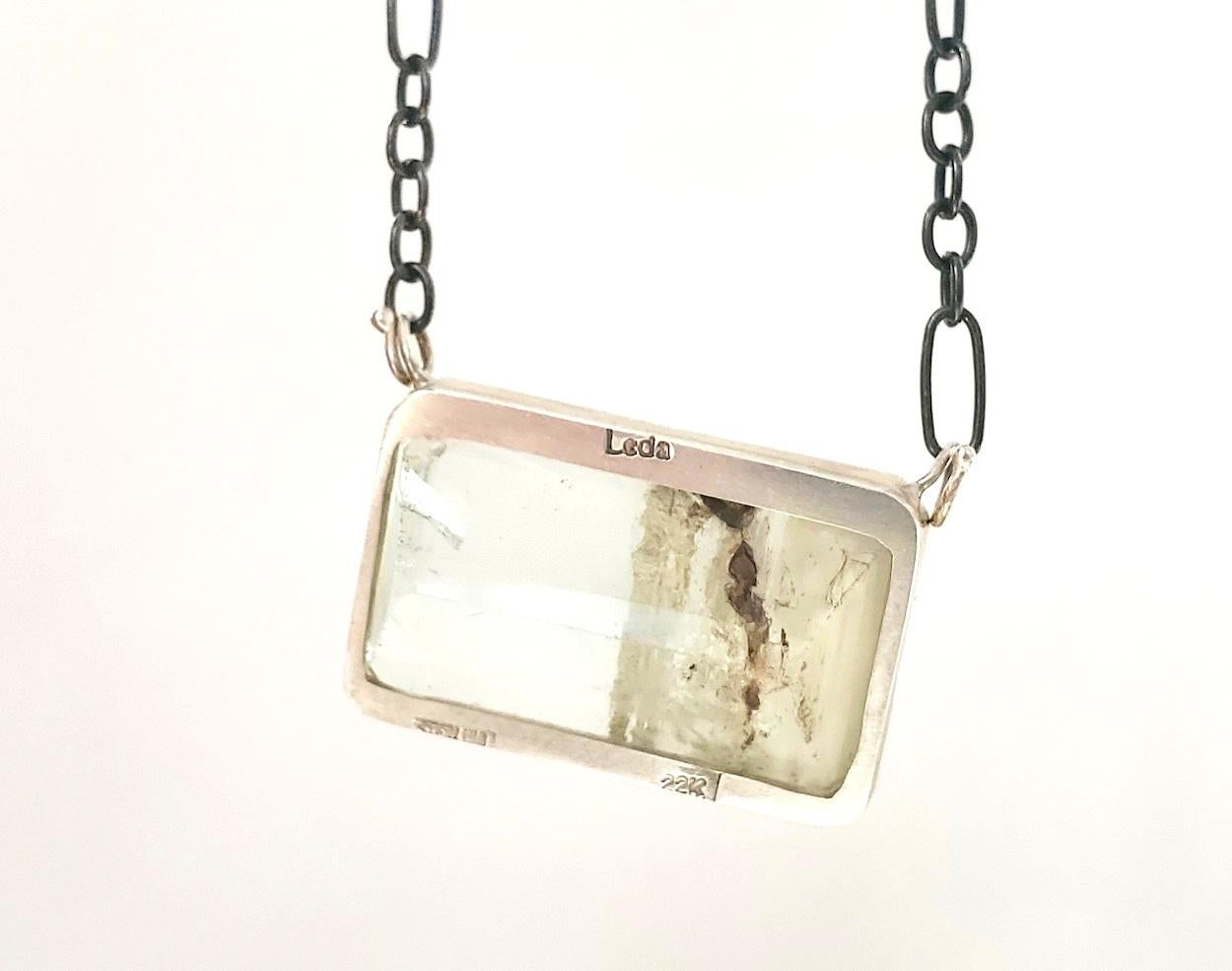 Women's Leda Jewel Co Emerald Cut Green Beryl Pendant with Inclusions For Sale