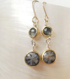 Leda Jewel Co Grey Rose Cut Sapphire Earrings With Trapiche Sapphire Drops