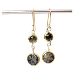 Leda Jewel Co Grey Rose Cut Sapphire Earrings With Trapiche Sapphire Drops