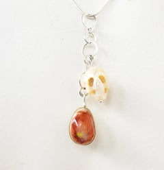 Leda Jewel Co Mexican Cantera Fire Opal & Carved Pearl Skull Cluster Pendant