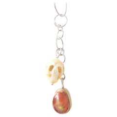 Leda Jewel Co Mexican Cantera Fire Opal & Carved Pearl Skull Cluster Pendant