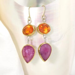 Leda Jewel Co Mexican Fire Opal Earrings with Rose Cut Pink Sapphire Drops