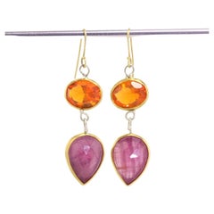 Leda Jewel Co Mexican Fire Opal Earrings with Rose Cut Pink Sapphire Drops
