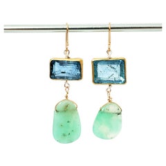 Leda Jewel Co Mismatched Emerald Cut Aquamarine Earrings with Chrysoprase Drops