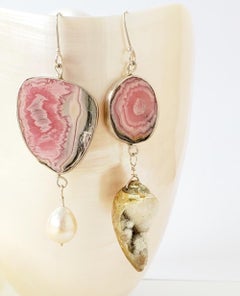 Leda Jewel Co Mismatched Rhodochrosite Seashell Fossil & Pearl Earrings
