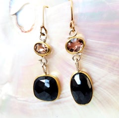 Leda Jewel Co Mismatched Rose Cut Oregon Sunstone & Black Spinel Earrings