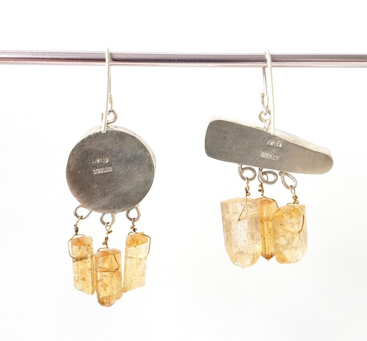 Uncut Leda Jewel Co MisMatched Australian Boulder Opal & Imperial Topaz Drop Earrings For Sale