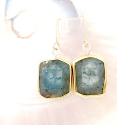 Leda Jewel Co Natural Aquamarine Crystal Cross Section Slice Earrings