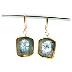 Leda Jewel Co Natural Aquamarine Crystal Cross Section Slice Earrings