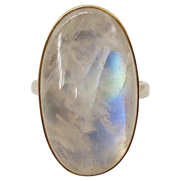 Leda Jewel Co Rainbow Moonstone Oval Cabochon Ring For Sale