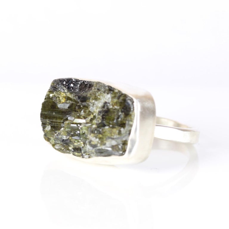Leda Jewel Co Raw Green Cats Eye Tourmaline Ring For Sale at 1stDibs