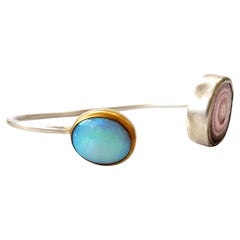 Leda Jewel Co Rhodochrosite & Australian Opal Bangle Bracelet Cuff