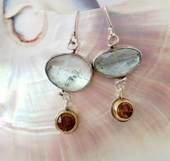 Leda Jewel Co Rose Cut Aquamarine Earrings with Oregon Sunstone Drops