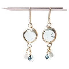 Leda Jewel Co Rose Cut Aquamarine Earrings With Sapphire & Aquamarine Briolettes