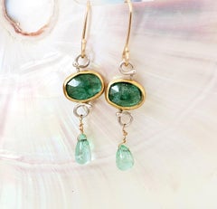 Leda Jewel Co Rose Cut Emerald Earrings With Emerald Teardrops