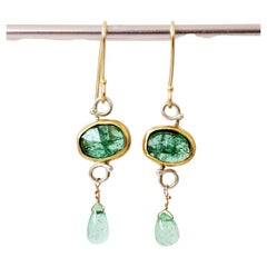 Leda Jewel Co Rose Cut Emerald Earrings With Emerald Teardrops