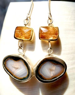 Leda Jewel Co Rose Cut  Imperial Topaz Earrings with Sliced Geode Drops