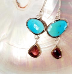 Leda Jewel Co Rose Cut Sleeping Beauty Turquoise & Freeform Rubelite Earrings