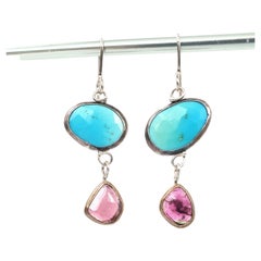 Leda Jewel Co Rose Cut Sleeping Beauty Turquoise & Freeform Rubelite Earrings 