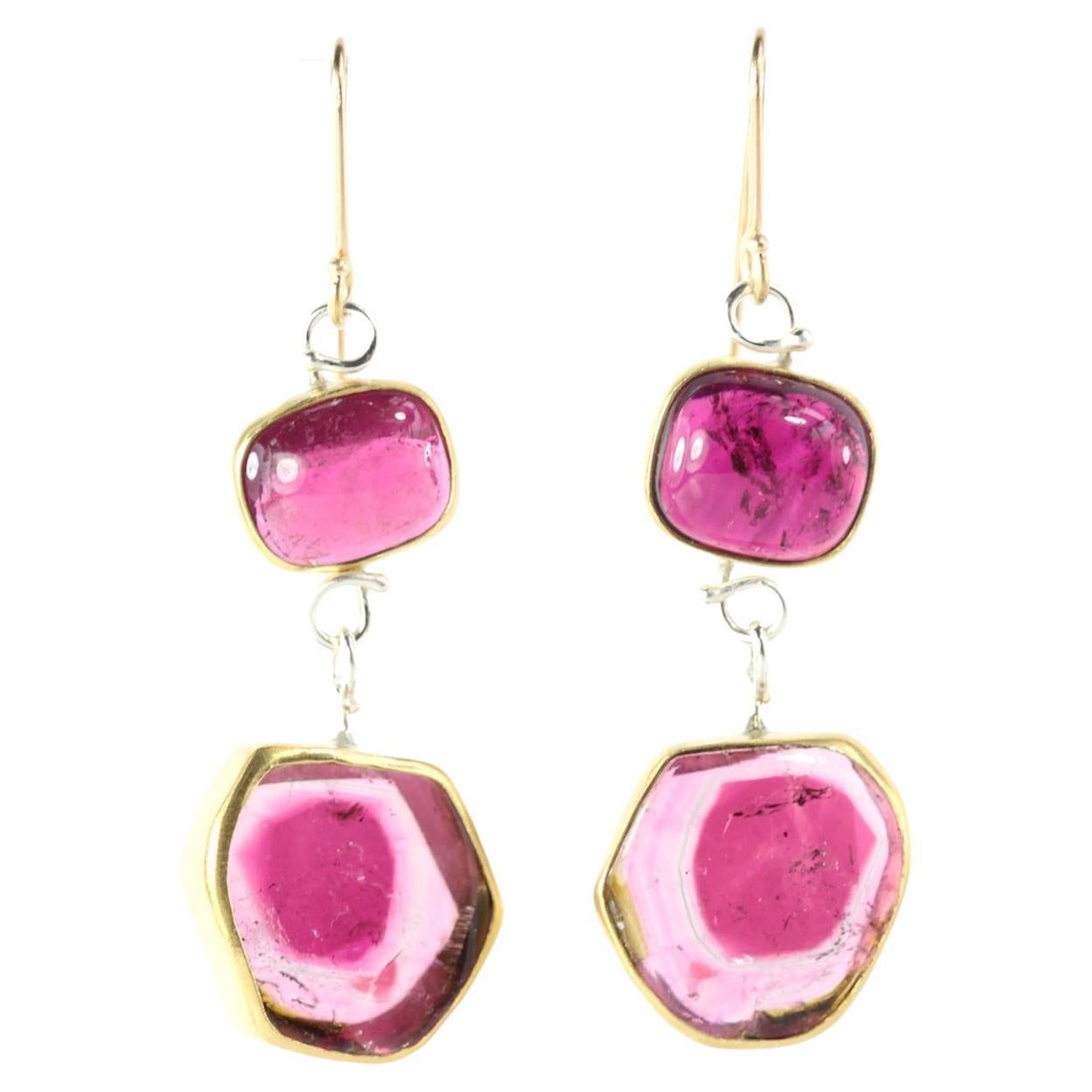 Leda Jewel Co Rubellite Earrings with Deep Pink Watermelon Tourmaline Drops  For Sale