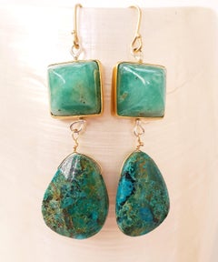 Leda Jewel Co Sugarloaf Emerald Earrings with Chrysocolla Drops