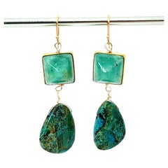 Leda Jewel Co Sugarloaf Emerald Earrings with Chrysocolla Drops